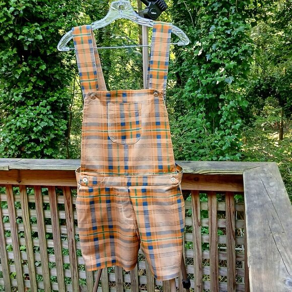 Italian Denim Autumn Colors Tartan Plaid Shortalls New. Very Cute! Sz  34/US - Picture 1 of 11